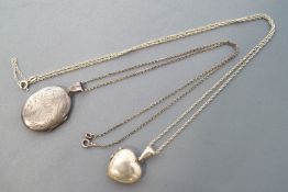 A collection of ten silver lockets of variable designs, two are complete with chains.