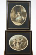 After Angelica Kauffman, Classical Maiden and Cupid, stipple engravings, hand coloured, a pair,