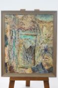 Textural oil painting in heavy impasto, Portrait in an interior,