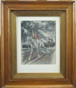 A crayon manner print of two huntsmen, 23cm x 18cm,