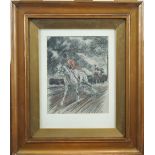 A crayon manner print of two huntsmen, 23cm x 18cm,