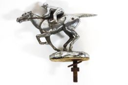 A Horse and Jockey car mascot of a racehorse with jockey up,