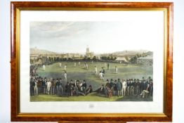 A hand coloured engraving, The Cricket match between Sussex and Kent at Brighton,