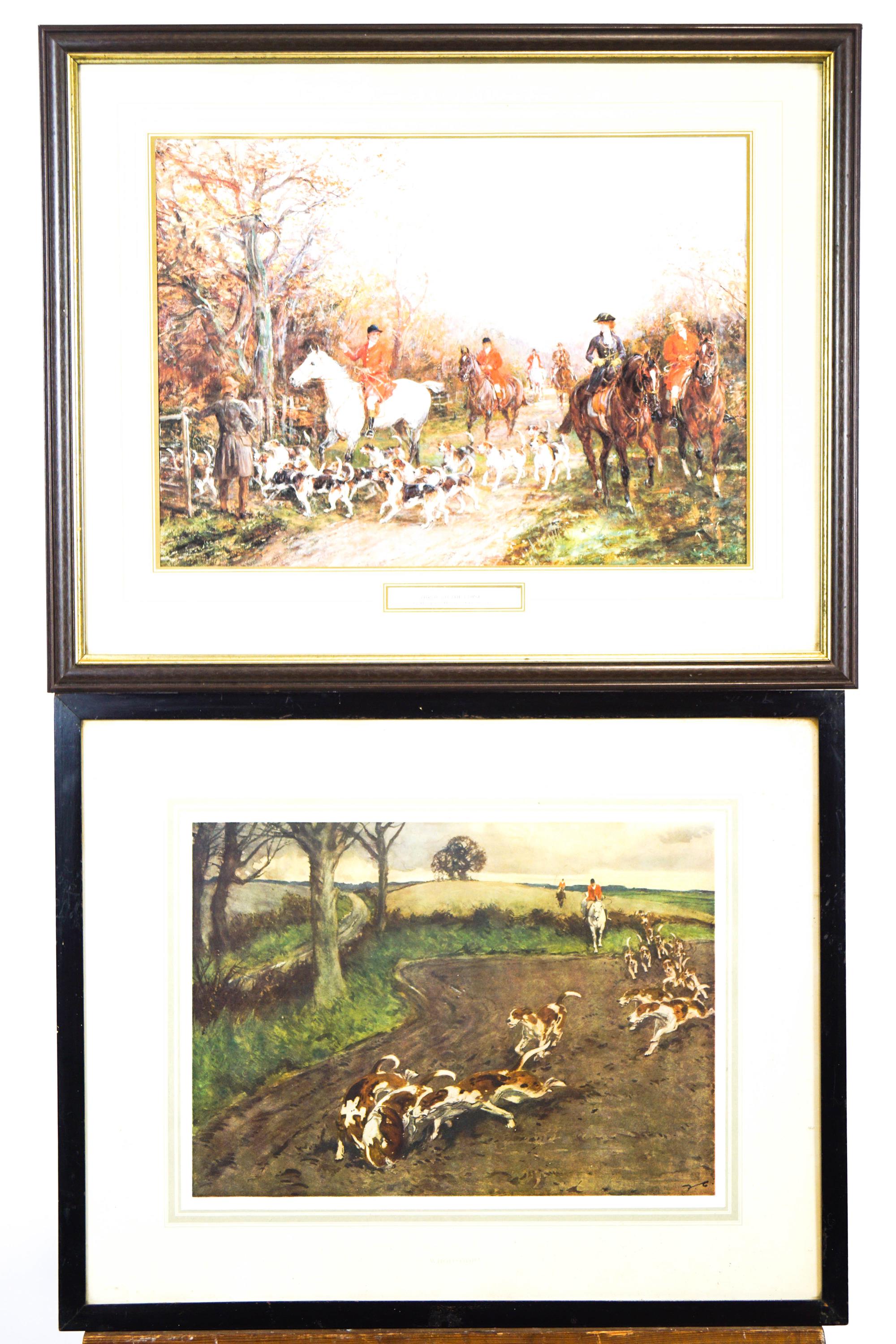 Arthur A Davis, The Hounds, chromolithograph together with hunting photographs and another print