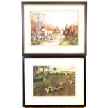 Arthur A Davis, The Hounds, chromolithograph together with hunting photographs and another print