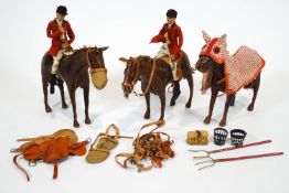 A group of three hand crafted Hunter horses, in brown leather,