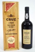 A bottle of Port, Cruz 1989 Porto Vintage, in original wooden box, 75cl,