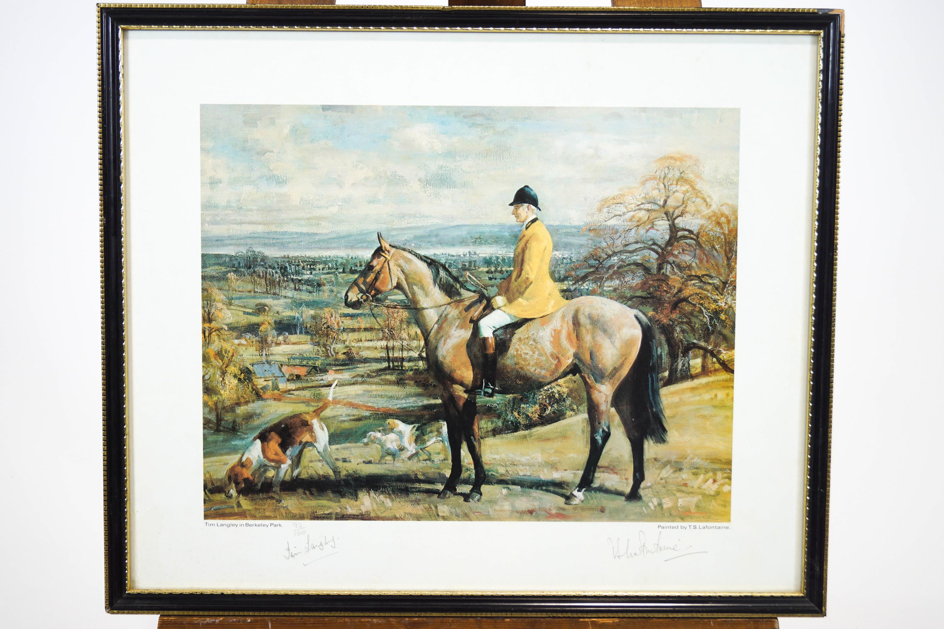 T S Lafontaine, Tim Langley in Berkeley Park, coloured print, signed in pencil 92/1000,