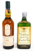 A bottle of whisky, Lagavulin, Single Islay malt, aged 16 years, 70cl, and a bottle of Gordons gin