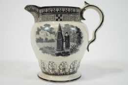 Amid 19th century Imperial China Jug, black transfer decorated with decorative borders,