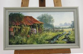 K Curlis, The Farm Barn, oil on board, signed and dated lower left,