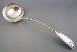A silver soup ladle, double struck in the fiddle, thread and shell pattern.