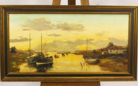 P Goodson, The Estuary at Sundown, oil on canvas,