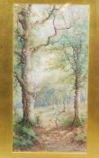 S J Bowers (active 1874-1892), Children in forest landscapes, watercolour and bodycolour, a pair,