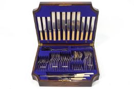 An oak cased canteen of silver plated cutlery for six place settings (key in safe)