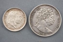 A collection of three silver George III coins to include one crown dated 1819,