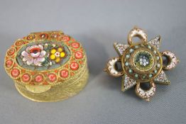 A collection of micro mosaic items to include a panel bracelet (broken),