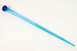 A Victorian blue glass reeded walking stick/cane