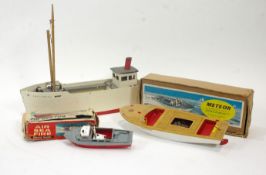 A Sutcliffe Meteor clockwork driven Speedboat, boxed, 39cm long,