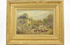 English School, late 19th century, Cattle in the Farmyard, oil on board,