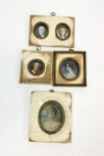Four printed miniatures, in simulated ivory frames,