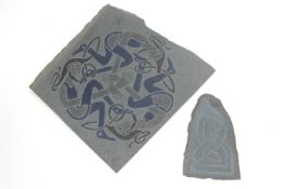 Two 20th century slate plates, engraved with Celtic designs,