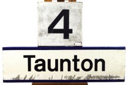 A powder enamel on zinc Railway Station sign for Taunton, 32cm x 110cm,