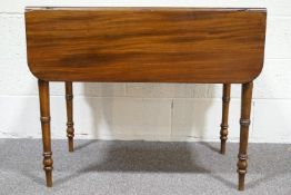 A 19th century mahogany Pembroke table with one frieze drawer on turned tapering legs,