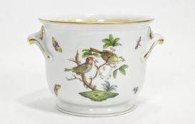 A Herend porcelain two handled jardiniere, painted with birds on branches,
