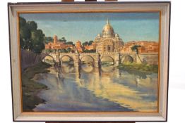 Laurence Irving, Rome, St Peters from the Tiber, signed with monogram and dated 53 lower right,