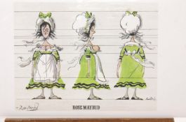 Ronald Searle, Nanki, Rose Maybud, coloured prints, two, 36cm x 61cm,