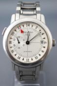 A stainless steel wristwatch by Zenith. Circular dial with silver finish and numerical markings.