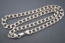 A white metal curb link chain, trigger clasp, 510mm. No hallmark - stamped 925 for sterling silver.