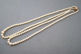 A double strand of graduated cultured pearls measuring from 3.50mm to 7.50mm diameter.