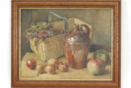 E. W. Chilvers, Still life with apples signed lower left, watercolour,