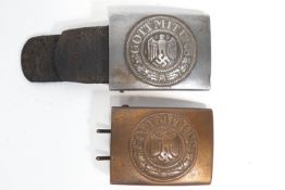 Two Third Reich Infantry buckles, one with leather tab,