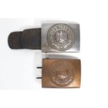 Two Third Reich Infantry buckles, one with leather tab,