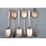 A set of six matching, but associated bright cut shell bowl silver teaspoons,