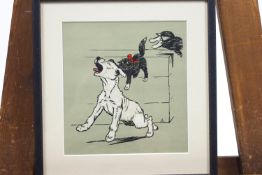 A Cecil Aldin Dog print of a terrier and two kittens,