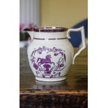 An 18th century English creamware jug, printed in puce with the English Bred Horse,
