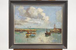 Claude Kitto, The Harbour Mouth, oil on board, un-signed with label to the vereso,