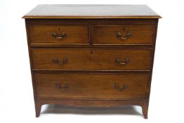 An 18th century mahogany plain chest of two short and two long drawers, raised on splayed feet,