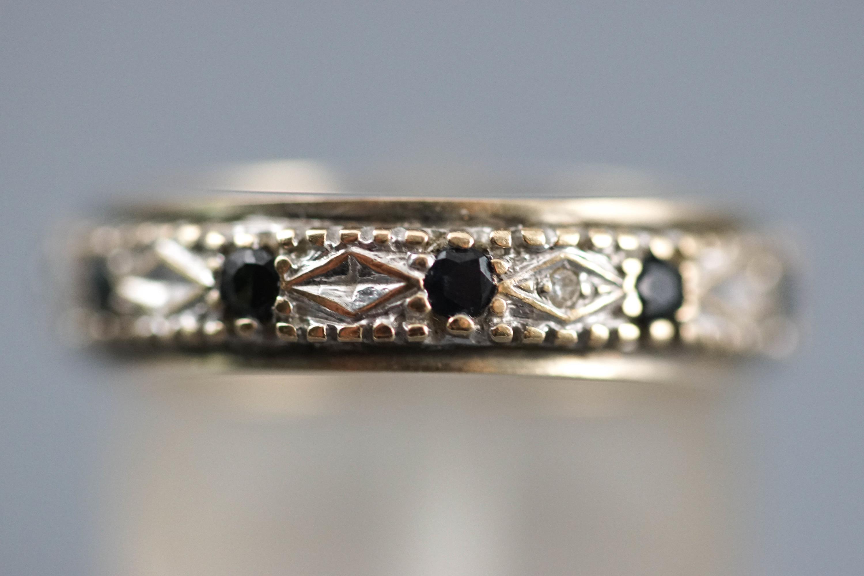 A collection of jewellery to include: A sapphire and diamond full eternity ring, size: M, - Image 2 of 3