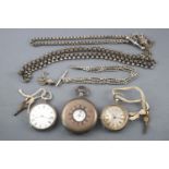 A collection of watches to include two open faced pocket watches (Stamped 'Fine Silver')