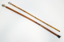 Two walking canes, both with interesting white metal knops,