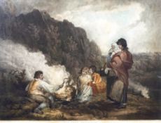 After George Morland, The Fern Gathers, hand coloured mezzotint,