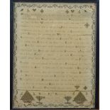 A Sampler, Lesson CXXII, in a zig zag border by Martha Roberts, March the 4th, 1814.