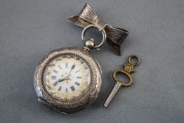 A silver (0.935) open face pocket watch with white ceramic dial.