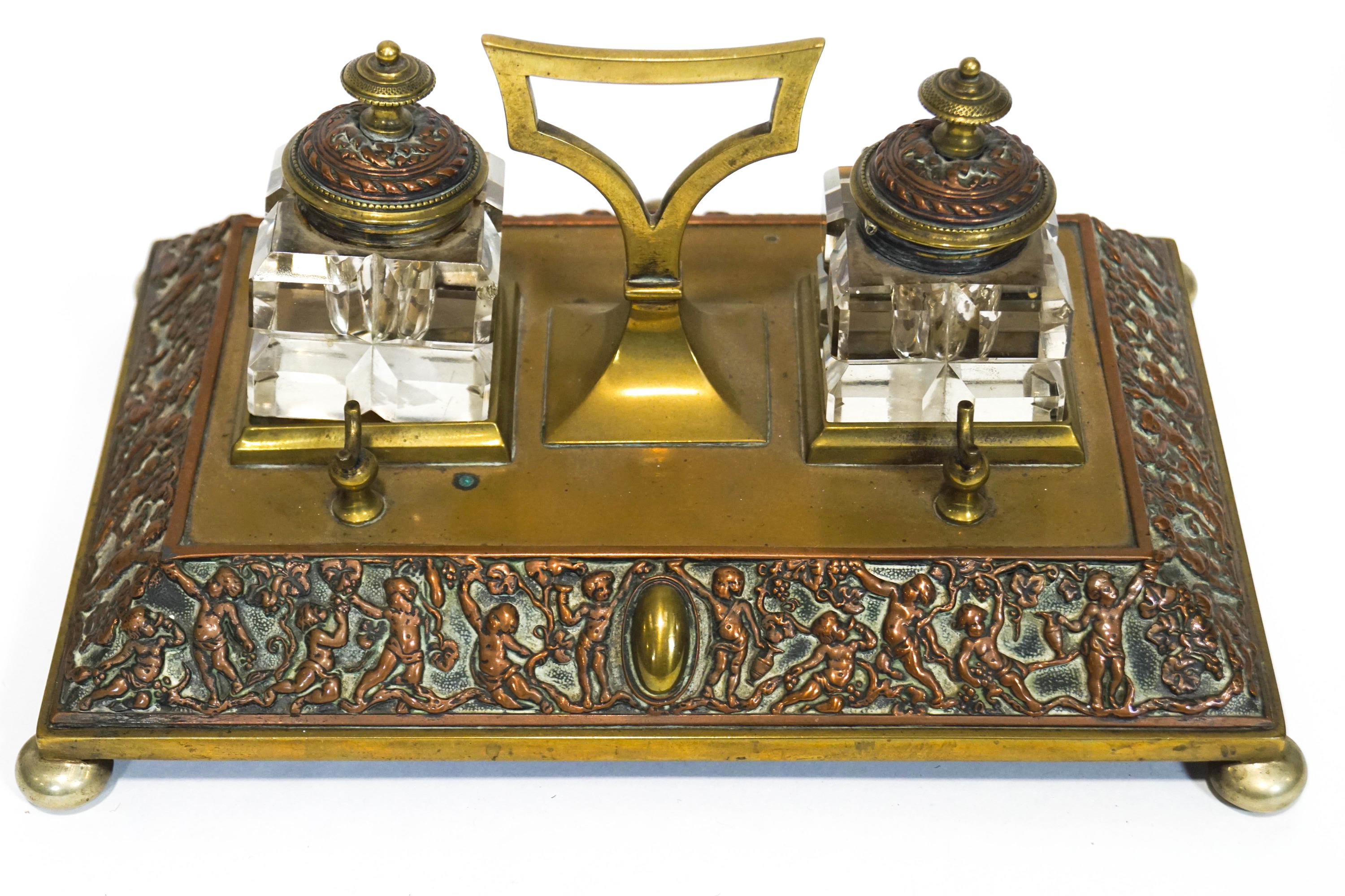 A Victorian brass desk set, - Image 2 of 2