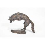 A bronze figure of a fox pouncing on a mouse, apparently un-signed,